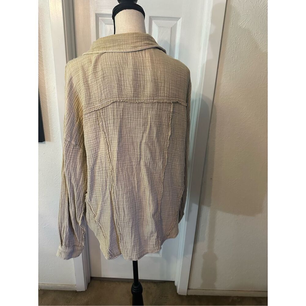 Easel Collared Cotton Long Sleeve Button Up Shirts Tan Size Small cover up - Picture 2 of 8
